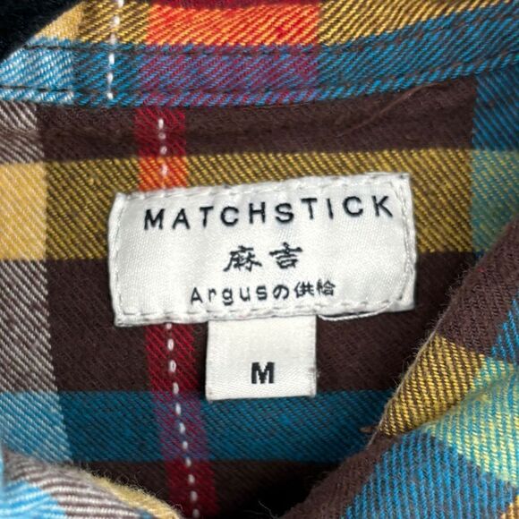 Matchstick plaid flannel button down shirt roll tab sleeve - Picture 8 of 9